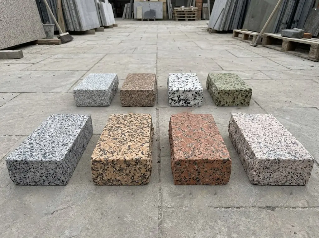 Marble slabs stacked in the yard